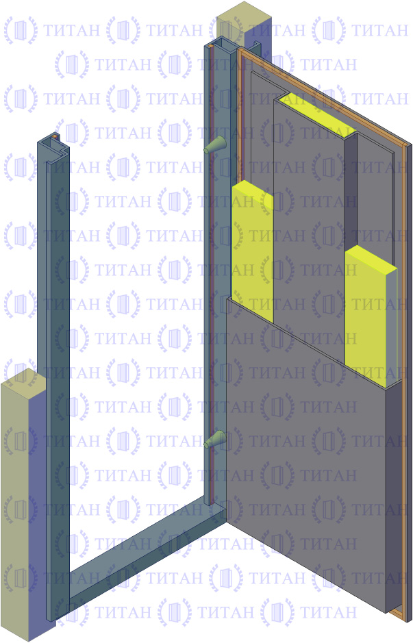Металлическая дверь, трехслойная гнуто-сварная конструкция со сложной рамой из гнутого профиля
