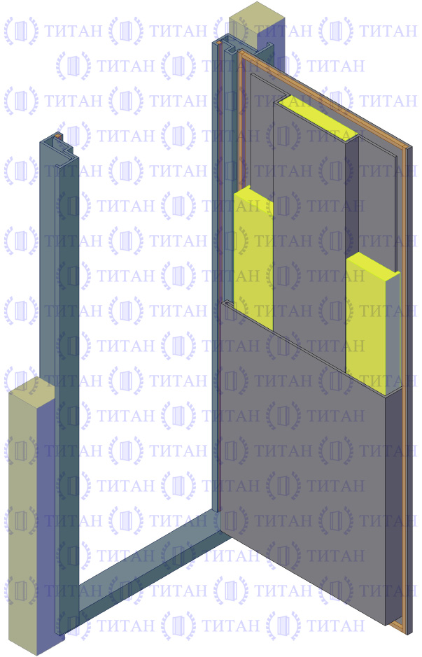 Металлическая дверь, трехслойная гнуто-сварная конструкция со сплошным противосъемом и сложной рамой из гнутого профиля, утопленная